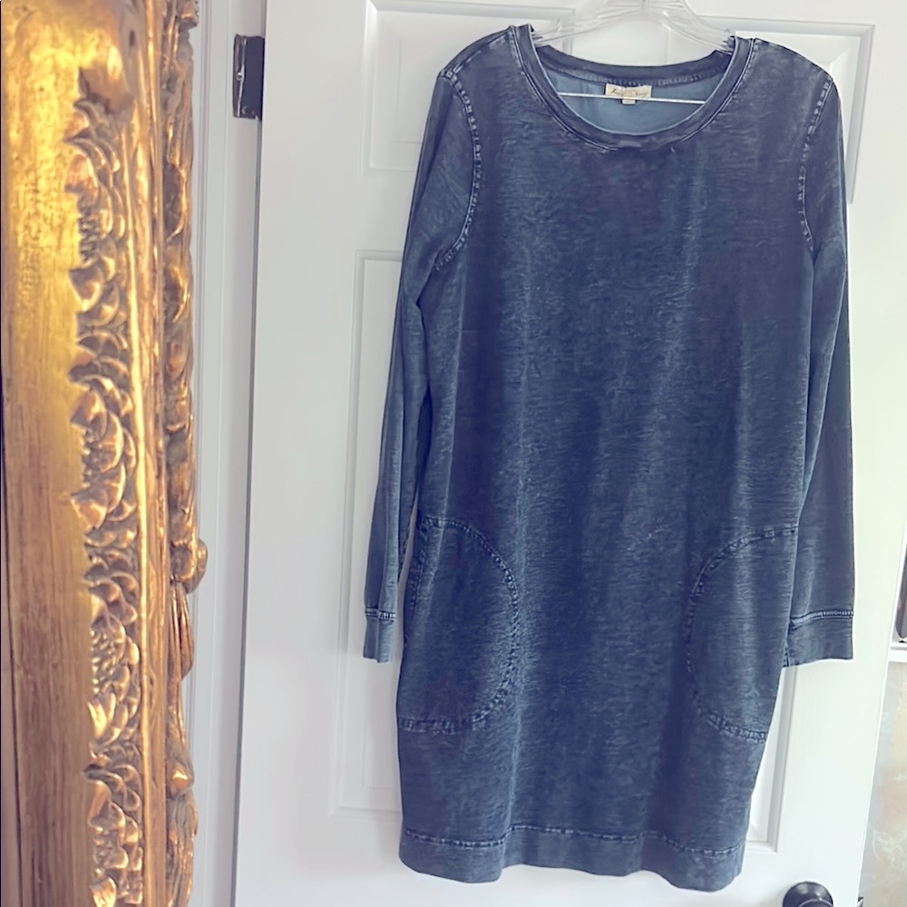 Jane and Delancey Vintage Wash Long Sleeve Dress in Slate Blue